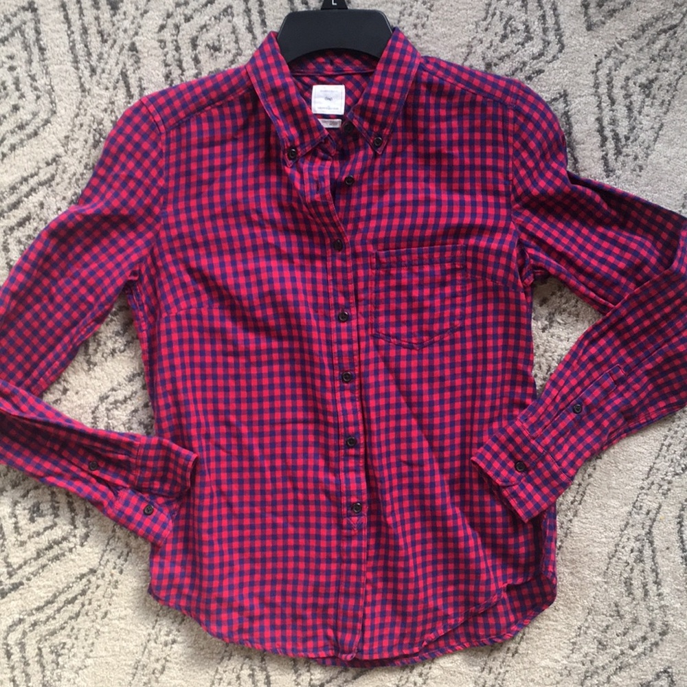 Gap plaid cotton red blue checkered button down XS